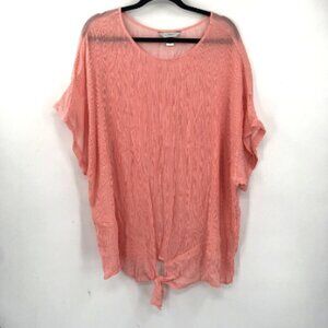 CJ BANKS Tie Front Summery Top Short Sleeve Plus Size Women Pink Orange Peach 3X